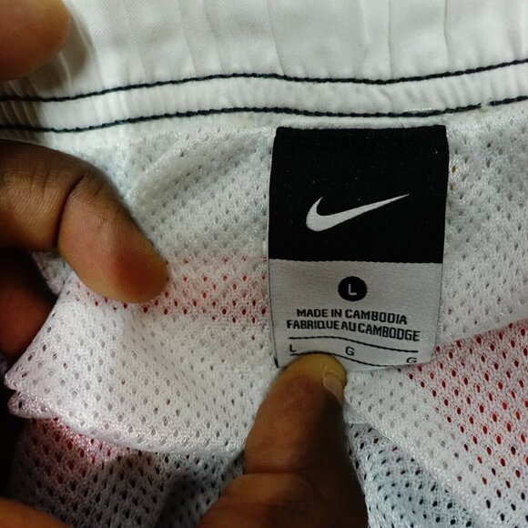 Nike Swim Trunks Men's Size Large Gray Orange Stripe Drawstring Hook Loop Mesh - Picture 3 of 5